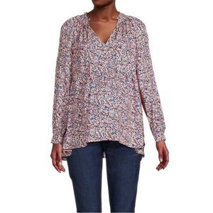Destination Maternity Split Neck Pink Multi Floral Blouse Soft Relaxed Size M